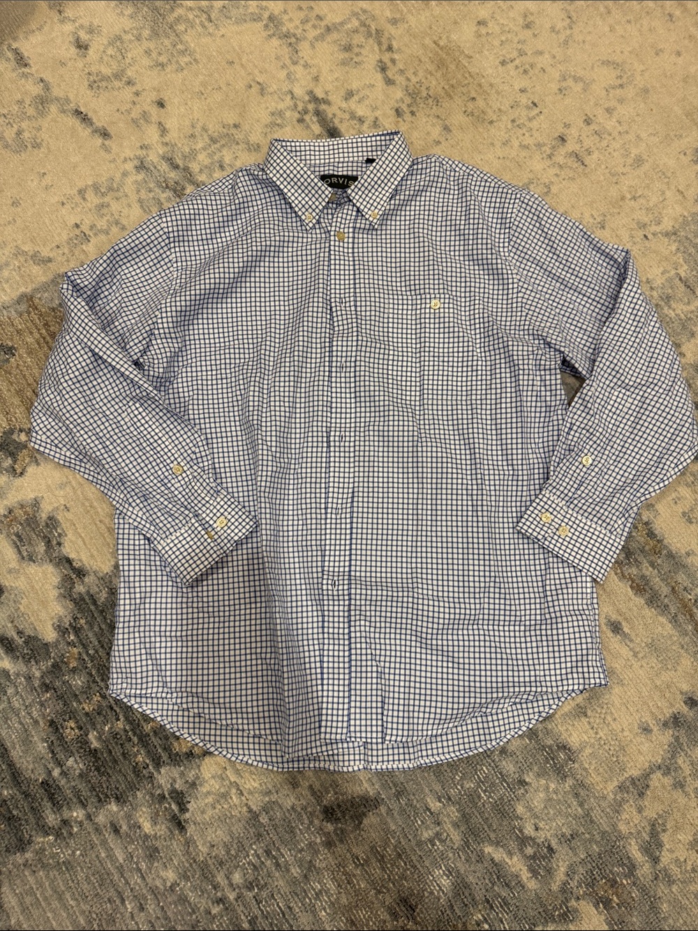 Orvis White and Blue Micro-Check Button-Down Shirt
